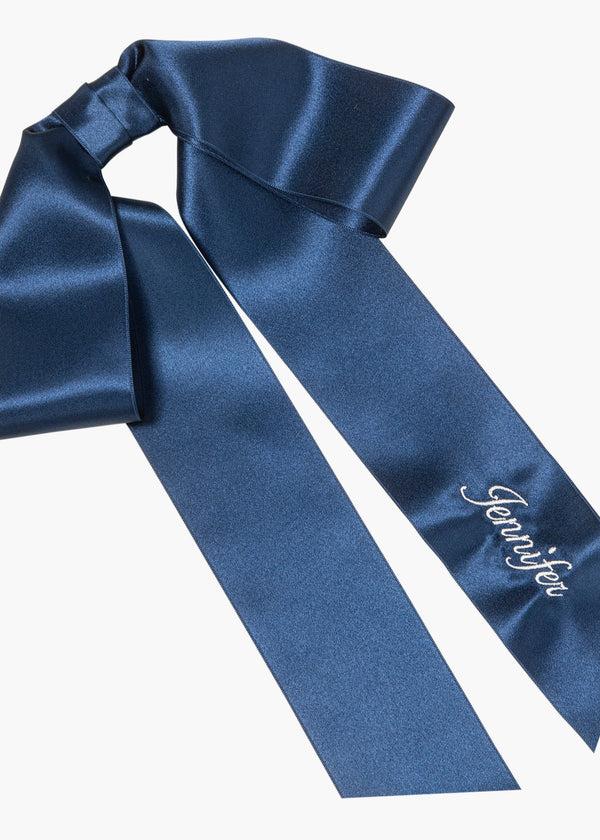 Jennifer Behr Monogram Adley Satin Bow Barrette Navy