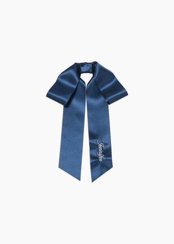 jennifer behr Monogram Adley Satin Bow Barrette Navy