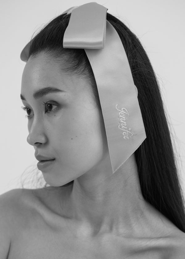 Jennifer Behr Monogram Adley Satin Bow Barrette Peony