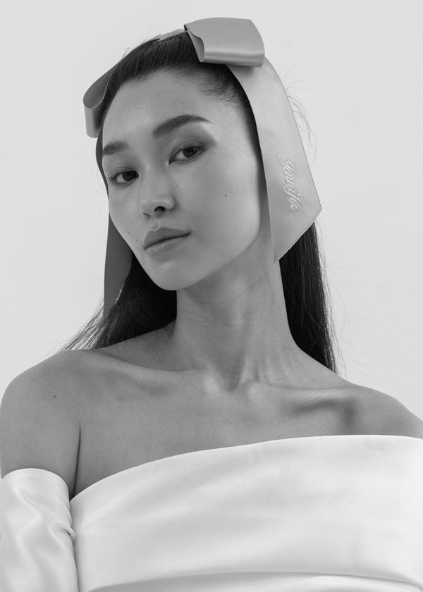 Jennifer Behr Monogram Adley Satin Bow Barrette Peony