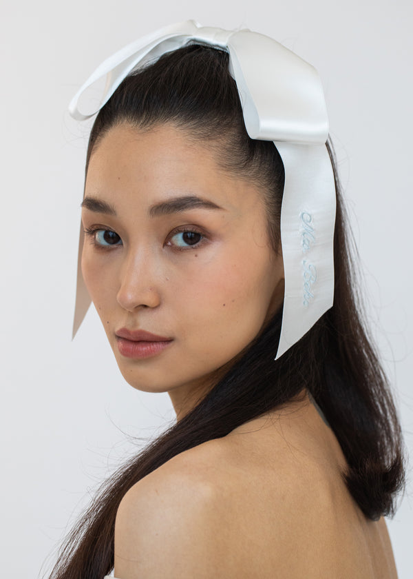 Jennifer Behr Monogram Adley Satin Bow Barrette Snow