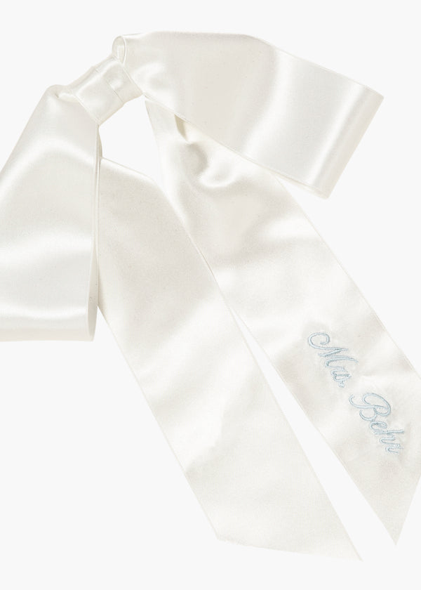 Jennifer Behr Monogram Adley Satin Bow Barrette Snow