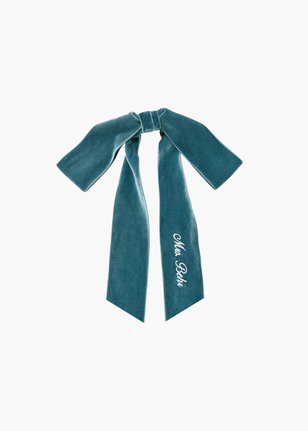 jennifer behr Monogram Adley Velvet Bow Barrette Azul