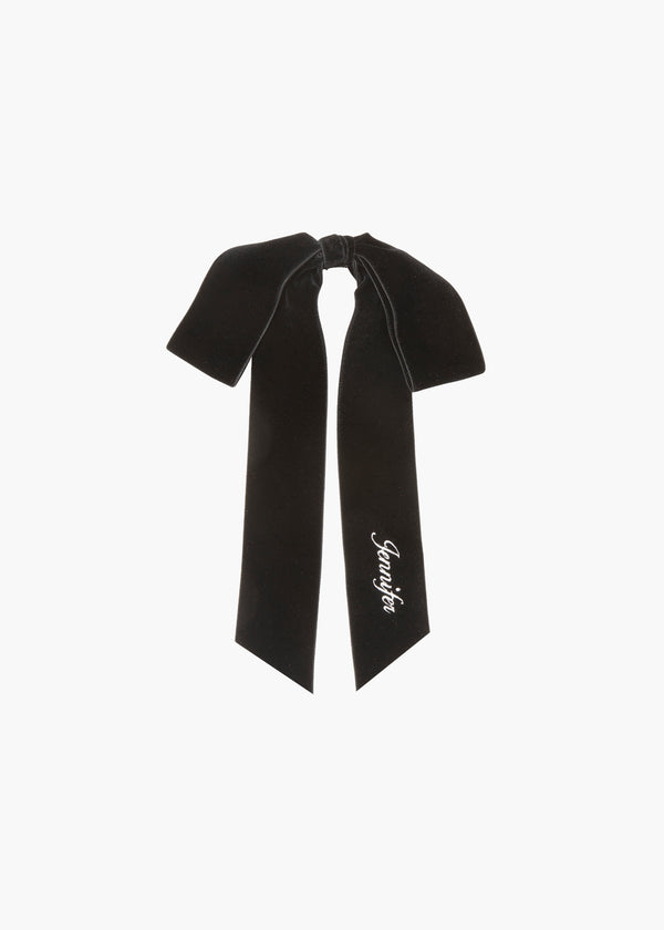 jennifer behr Monogram Adley Velvet Bow Barrette Black