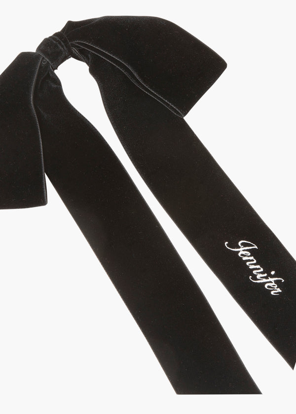 Jennifer Behr Monogram Adley Velvet Bow Barrette Black