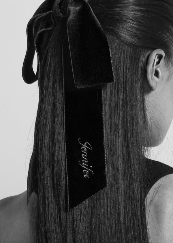Jennifer Behr Monogram Adley Velvet Bow Barrette Pinot