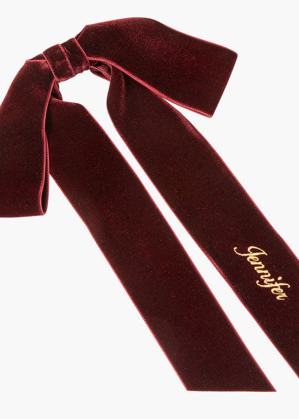 Jennifer Behr Monogram Adley Velvet Bow Barrette Pinot