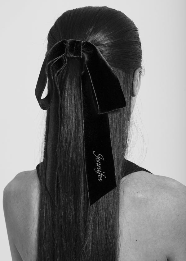 Jennifer Behr Monogram Adley Velvet Bow Barrette Pinot