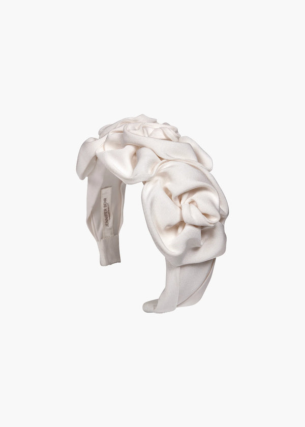 jennifer behr Triple Rosette Headband in Silk Faille Cream