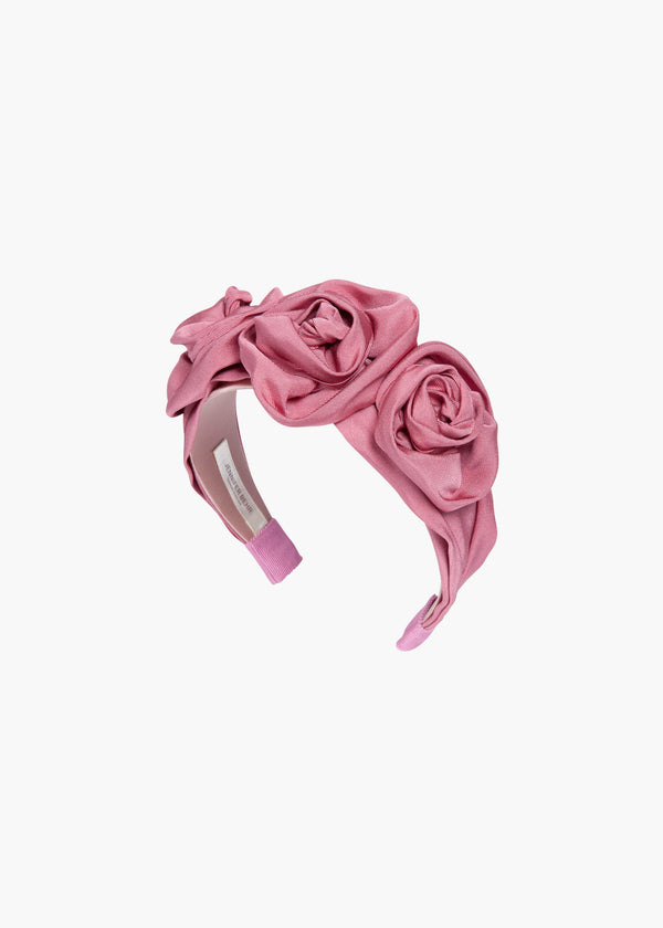 jennifer behr Triple Rosette Headband in Silk Faille Rose