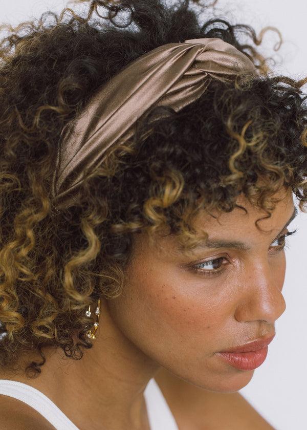 Jennifer Behr Twist Headband In Silk Satin Cappuccino