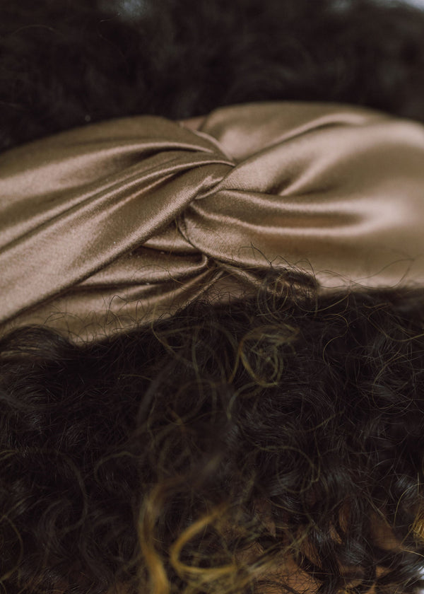 Jennifer Behr Twist Headband In Silk Satin Cappuccino