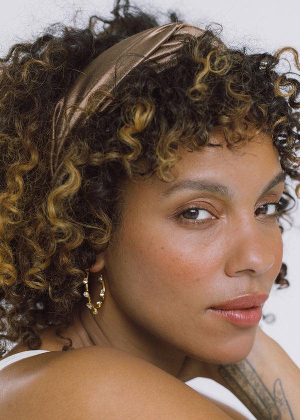 Jennifer Behr Twist Headband In Silk Satin Cappuccino