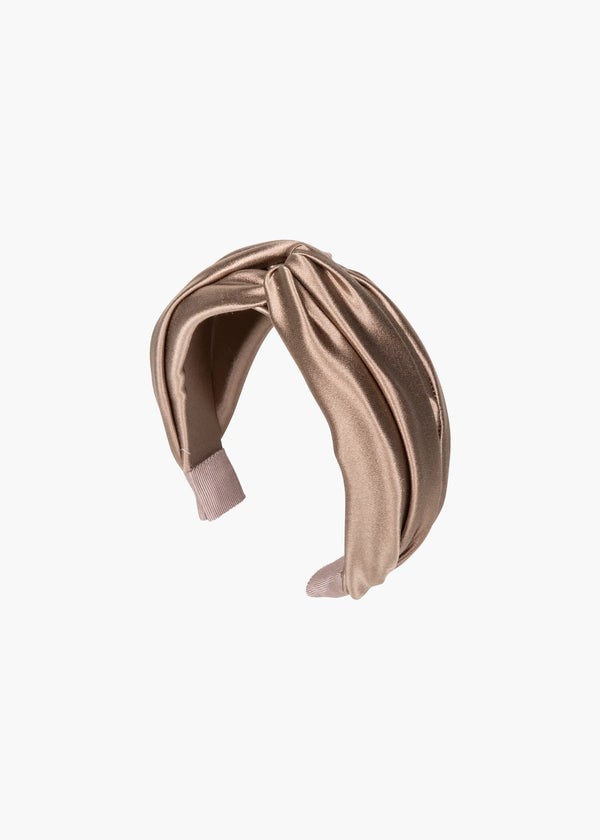 jennifer behr Twist Headband in Silk Satin Cappuccino