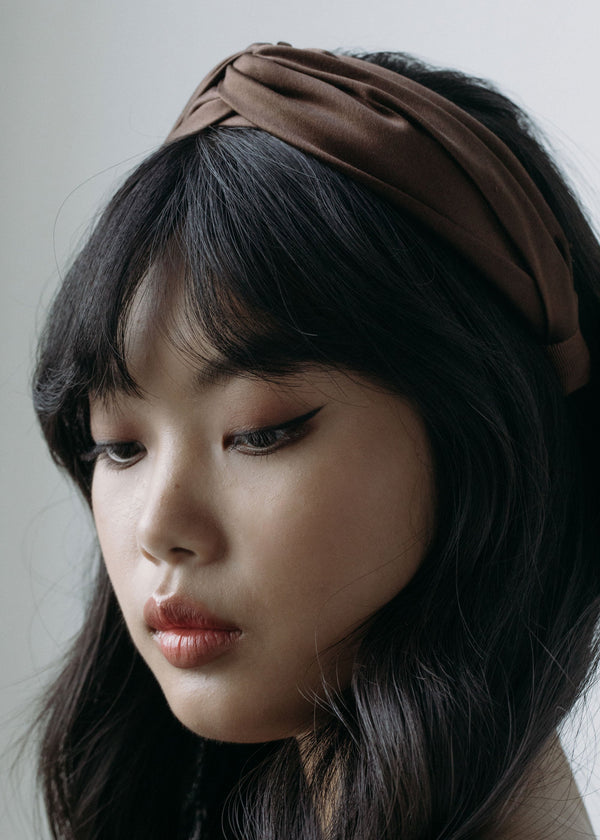Jennifer Behr Twist Headband In Silk Satin Espresso