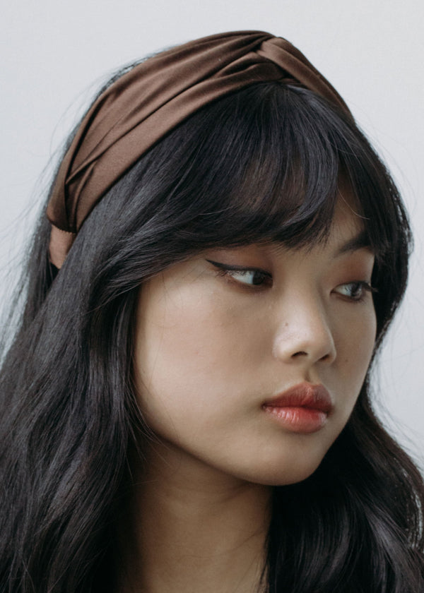 Jennifer Behr Twist Headband In Silk Satin Espresso