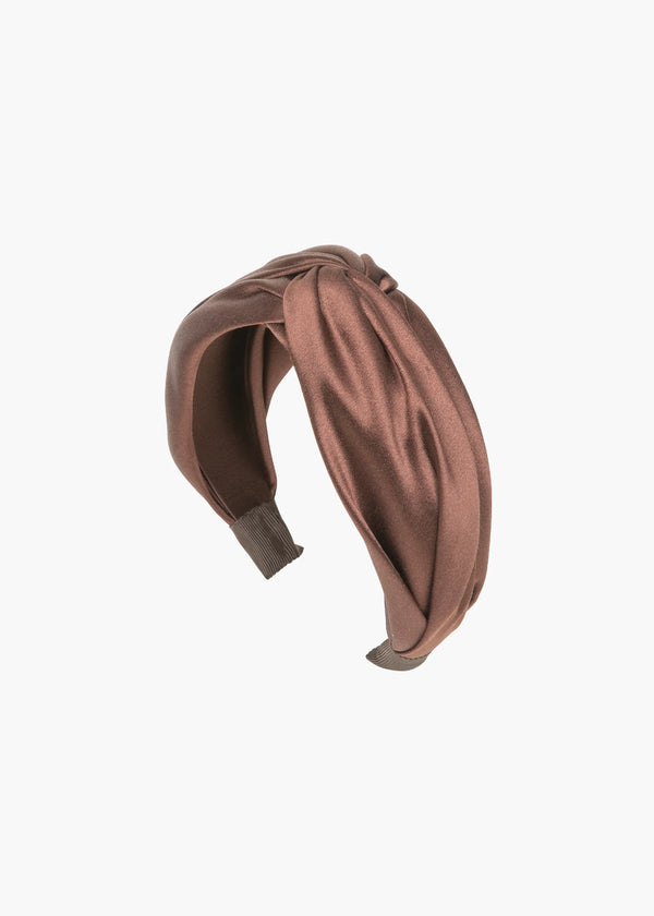 jennifer behr Twist Headband in Silk Satin Espresso