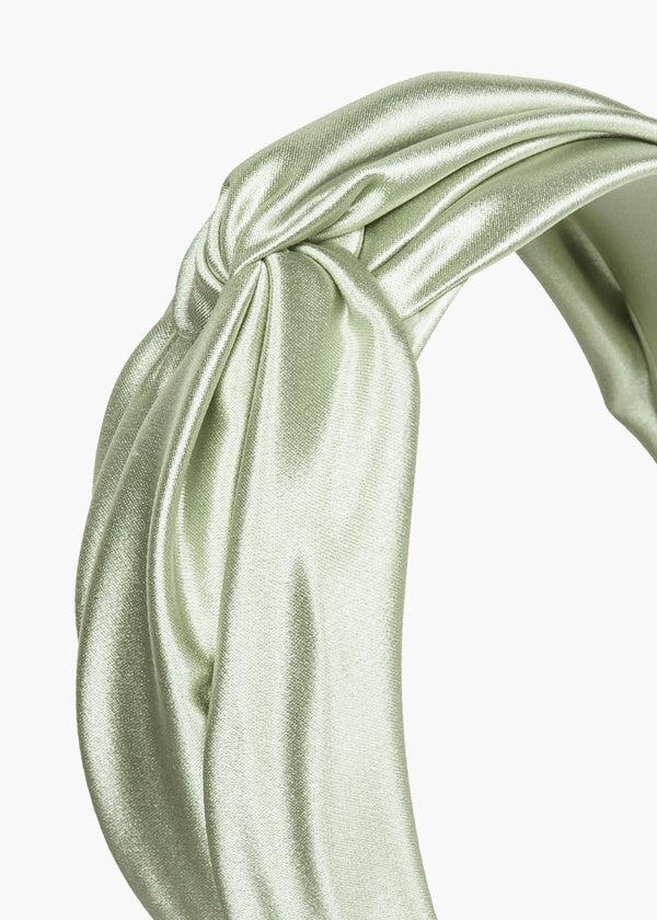 Jennifer Behr Twist Headband In Silk Satin Pistachio