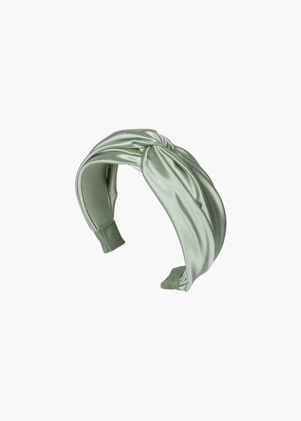 jennifer behr Twist Headband in Silk Satin Pistachio