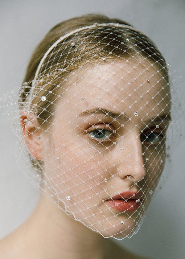 Jennifer Behr Voilette Headband With Scattered Crystals Cream