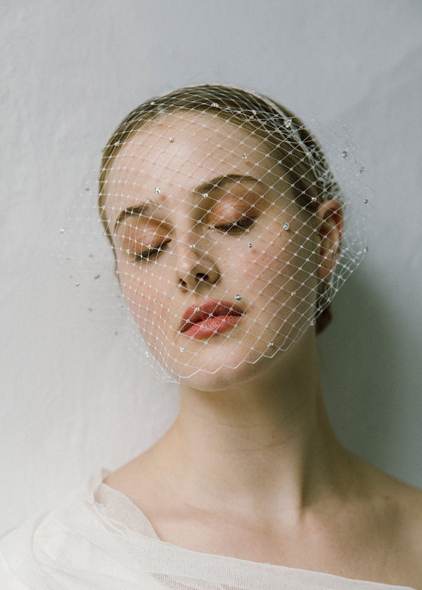 Jennifer Behr Voilette Headband With Scattered Crystals Cream