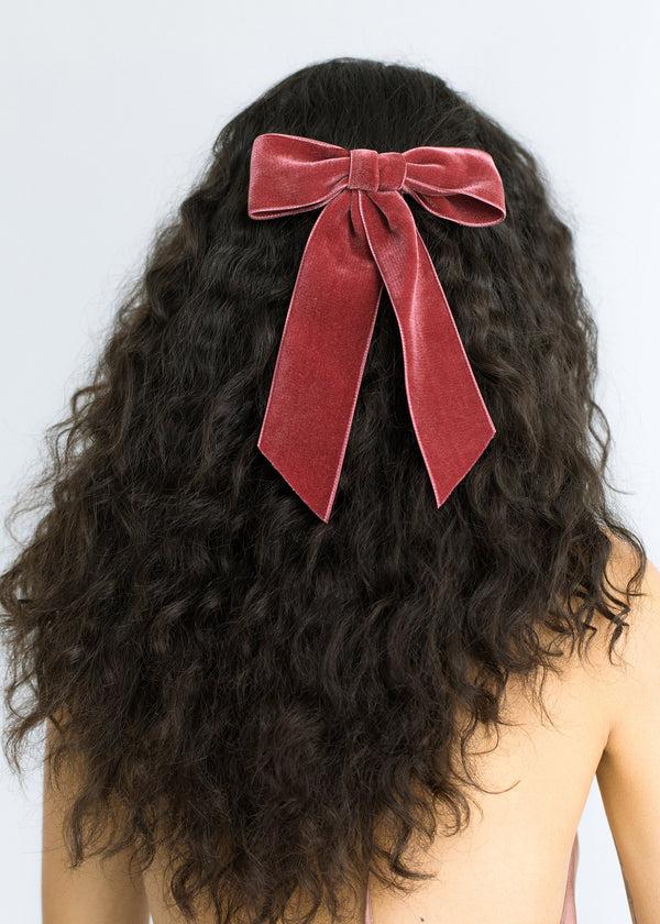 Jennifer Behr Wide Velvet Bow Barrette Antique Rose