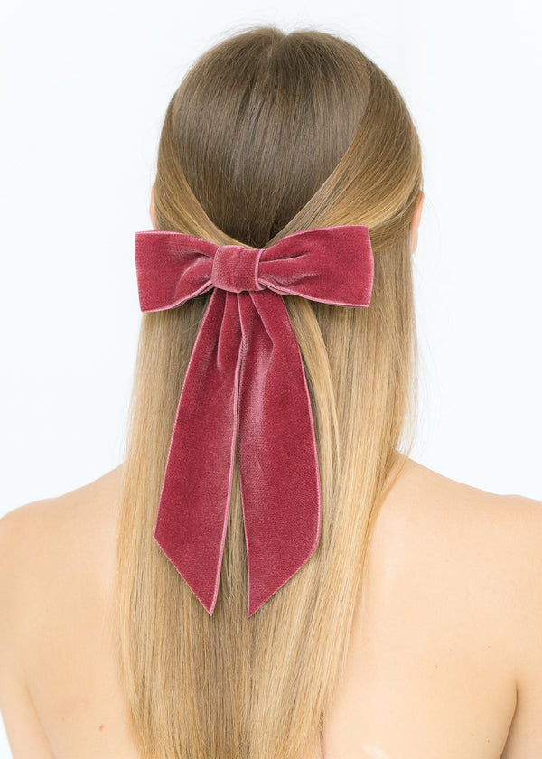 Jennifer Behr Wide Velvet Bow Barrette Antique Rose