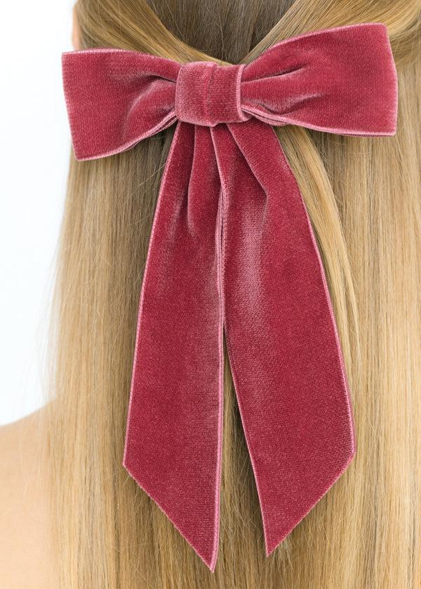 Jennifer Behr Wide Velvet Bow Barrette Antique Rose