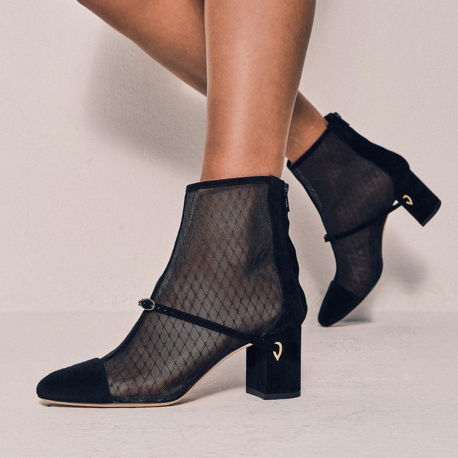 Jennifer Chamandi DANIELE 65 Black Suede Voilette Mesh
