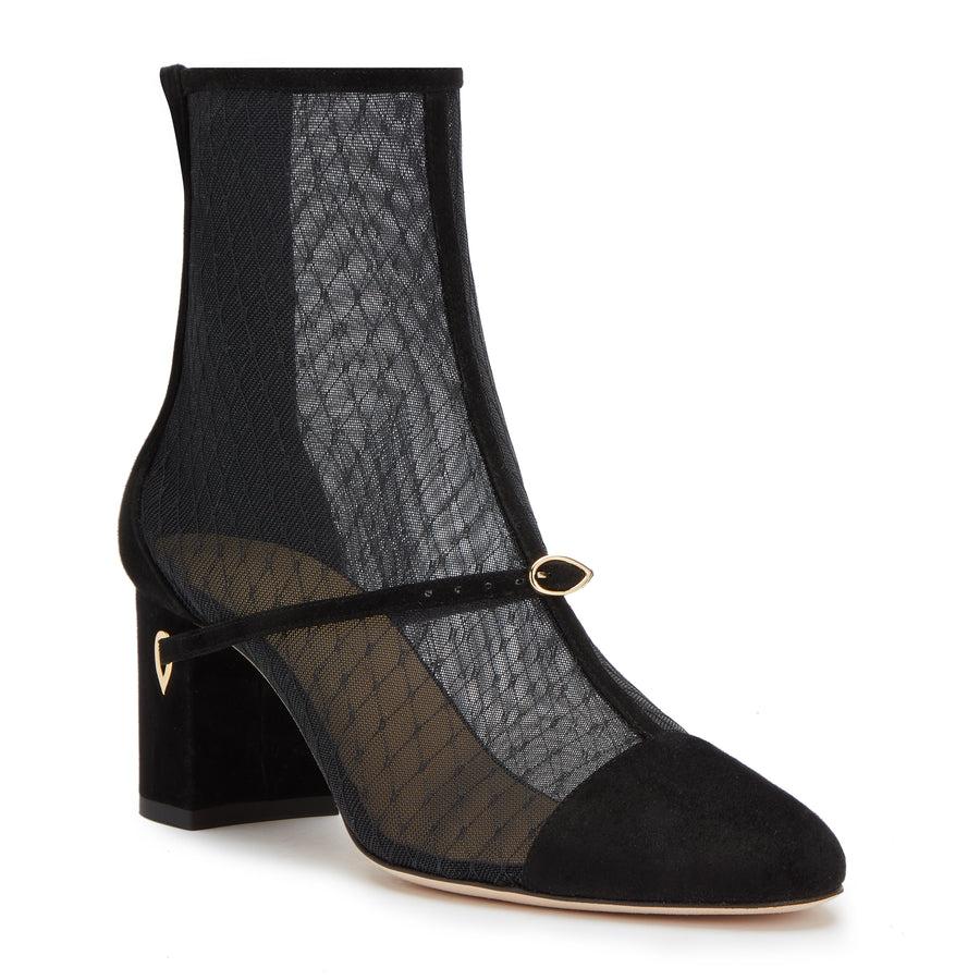 Jennifer Chamandi DANIELE 65 Black Suede Voilette Mesh
