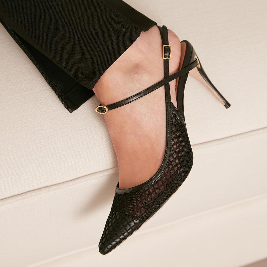 Jennifer Chamandi EDOARDO 85 Black Nappa Macro Mesh