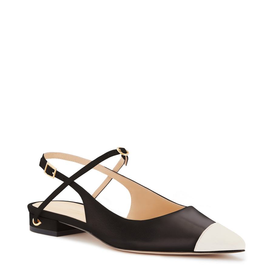 Jennifer Chamandi EDOARDO FLAT Black Nappa Chalk White Patent Toe Cap