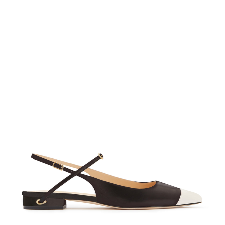 jennifer chamandi EDOARDO FLAT Black Nappa Chalk White Patent Toe Cap