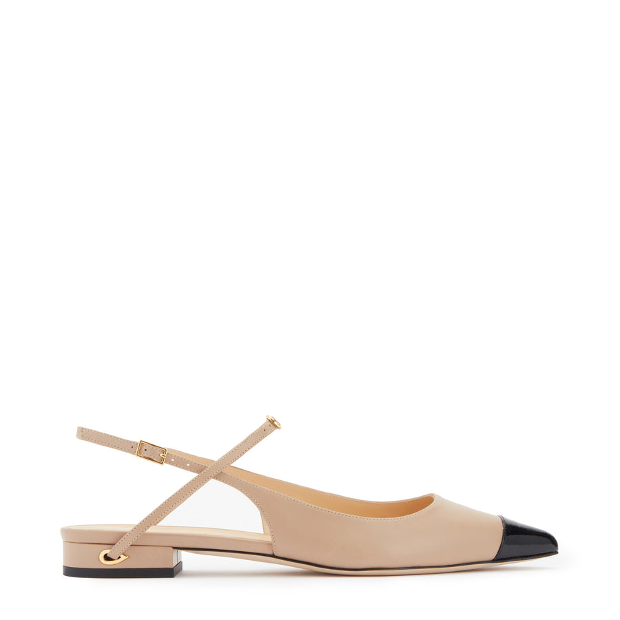 jennifer chamandi EDOARDO FLAT Sand Nappa Black Patent Toe Cap