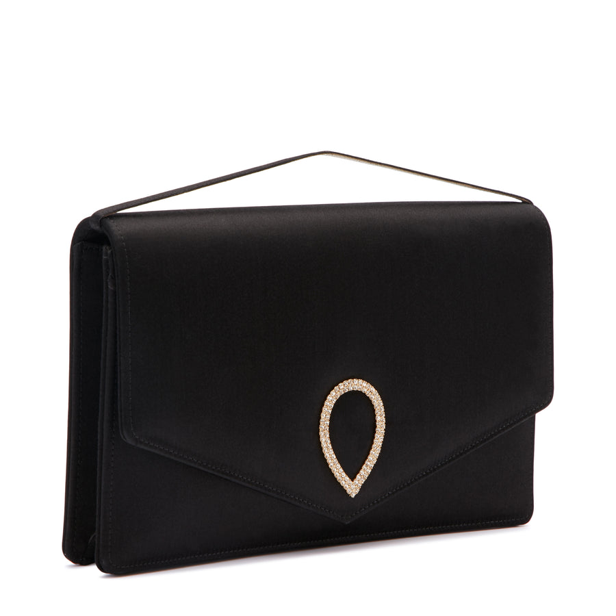 Jennifer Chamandi LE 8 CRYSTAL BUCKLE Black Satin