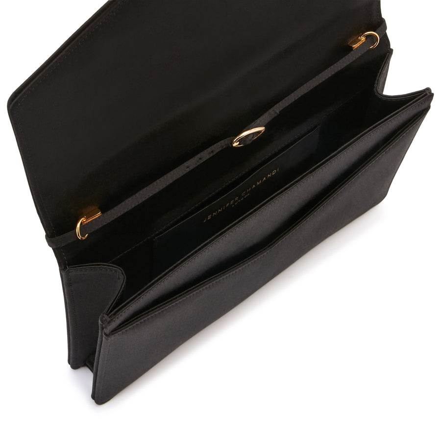 Jennifer Chamandi LE 8 CRYSTAL BUCKLE Black Satin