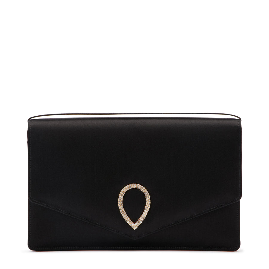 jennifer chamandi LE 8 CRYSTAL BUCKLE Black Satin