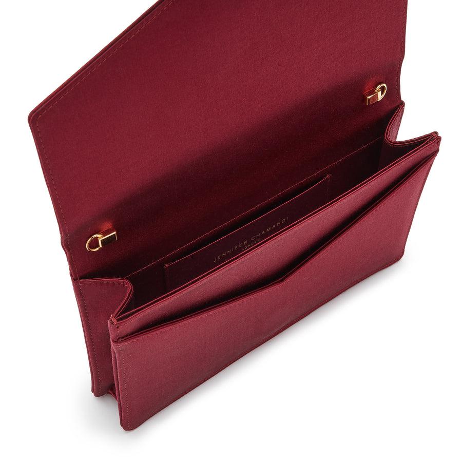 Jennifer Chamandi LE 8 CRYSTAL BUCKLE Cherry Satin