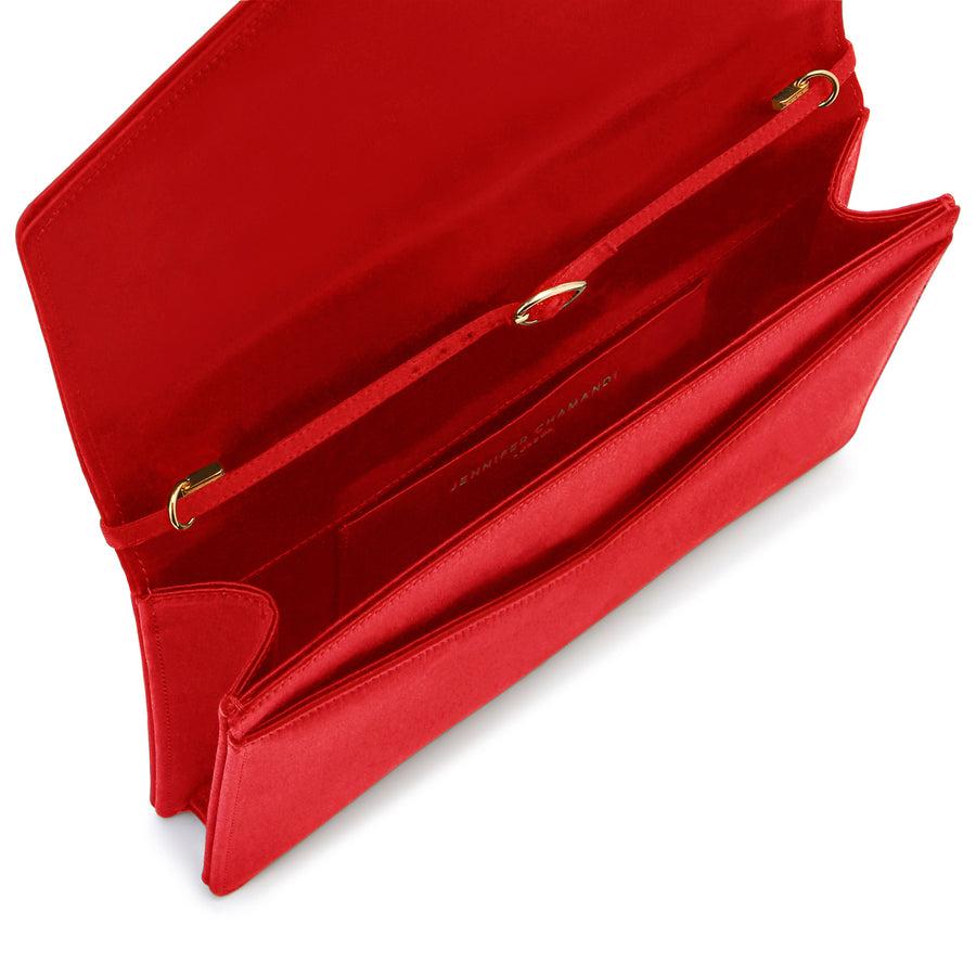 Jennifer Chamandi LE 8 CRYSTAL BUCKLE Red Satin