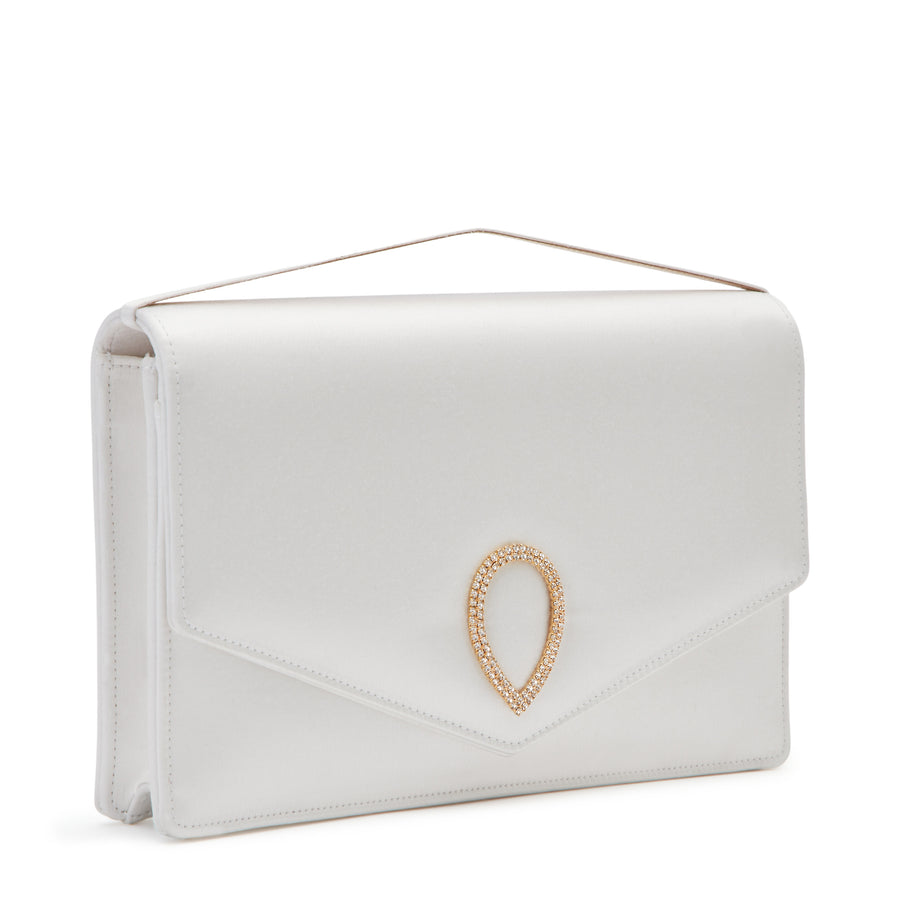 Jennifer Chamandi LE 8 CRYSTAL BUCKLE White Satin