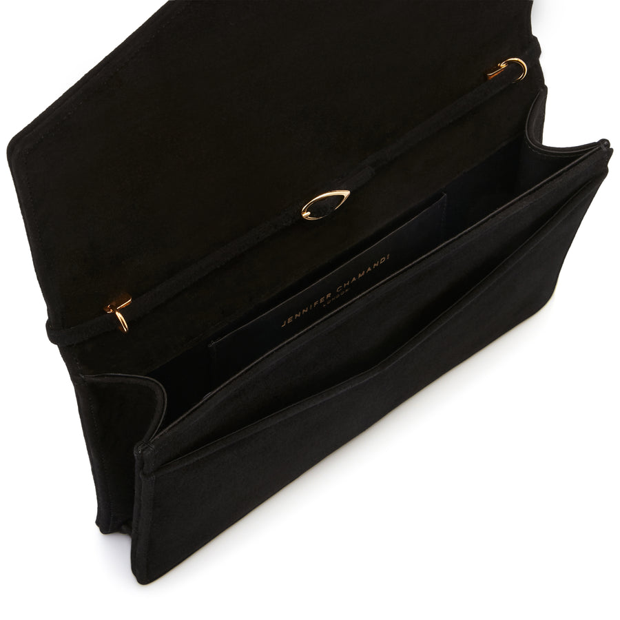 Jennifer Chamandi LE 8 GOLD BUCKLE Black Suede