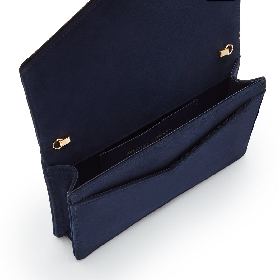 Jennifer Chamandi LE 8 GOLD BUCKLE Navy Suede