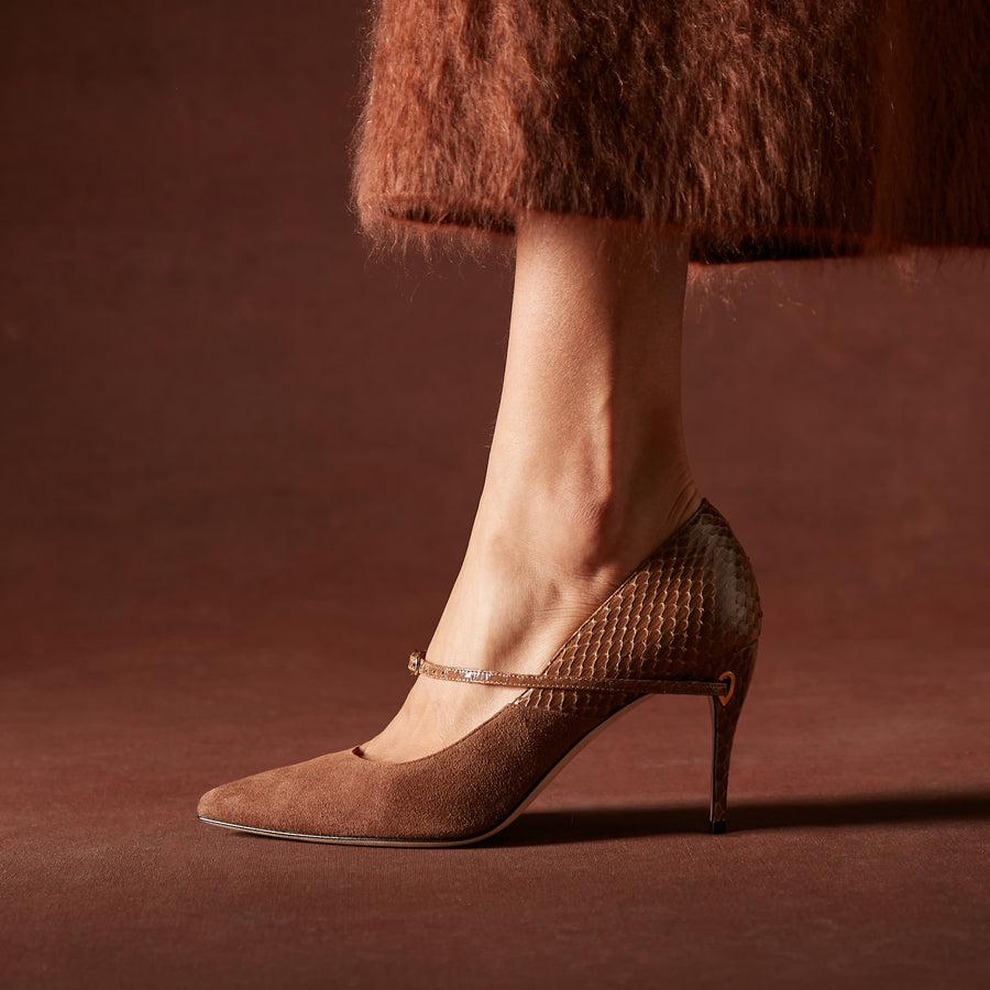 Jennifer Chamandi LORENZO 85 Chestnut Suede Elaphe