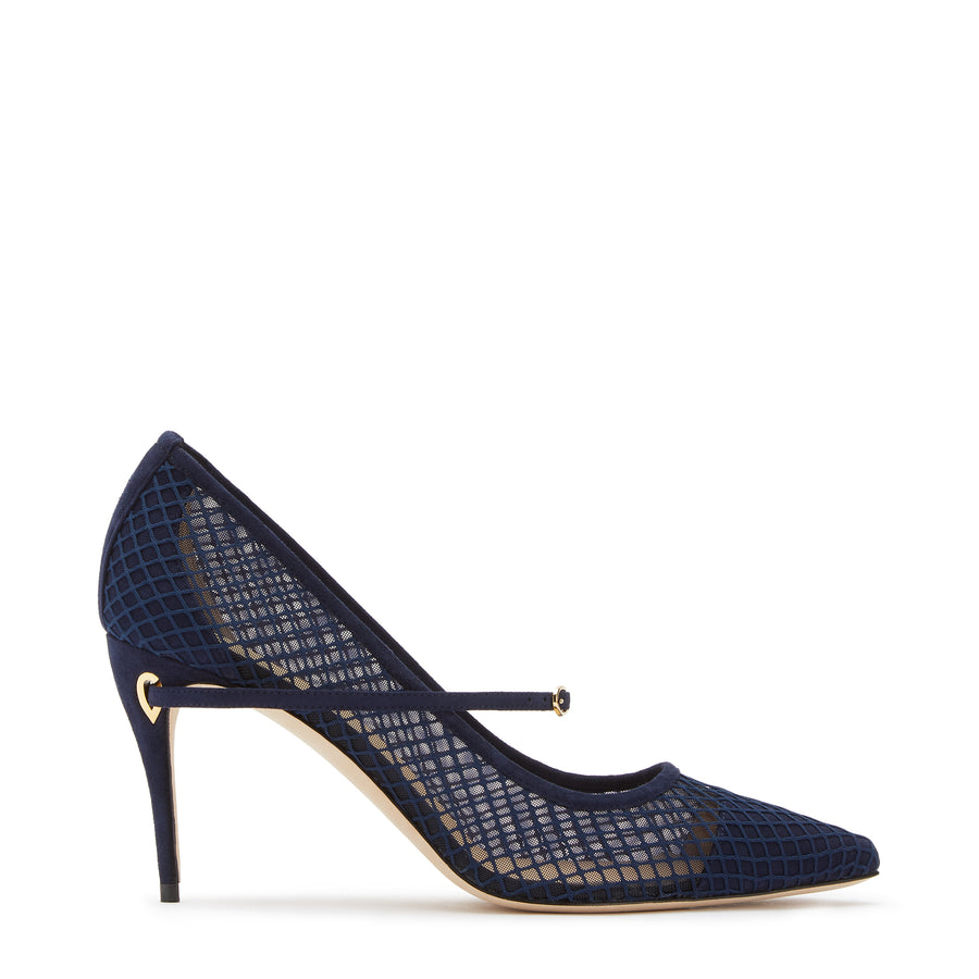 jennifer chamandi LORENZO 85 Navy Suede Macro Mesh