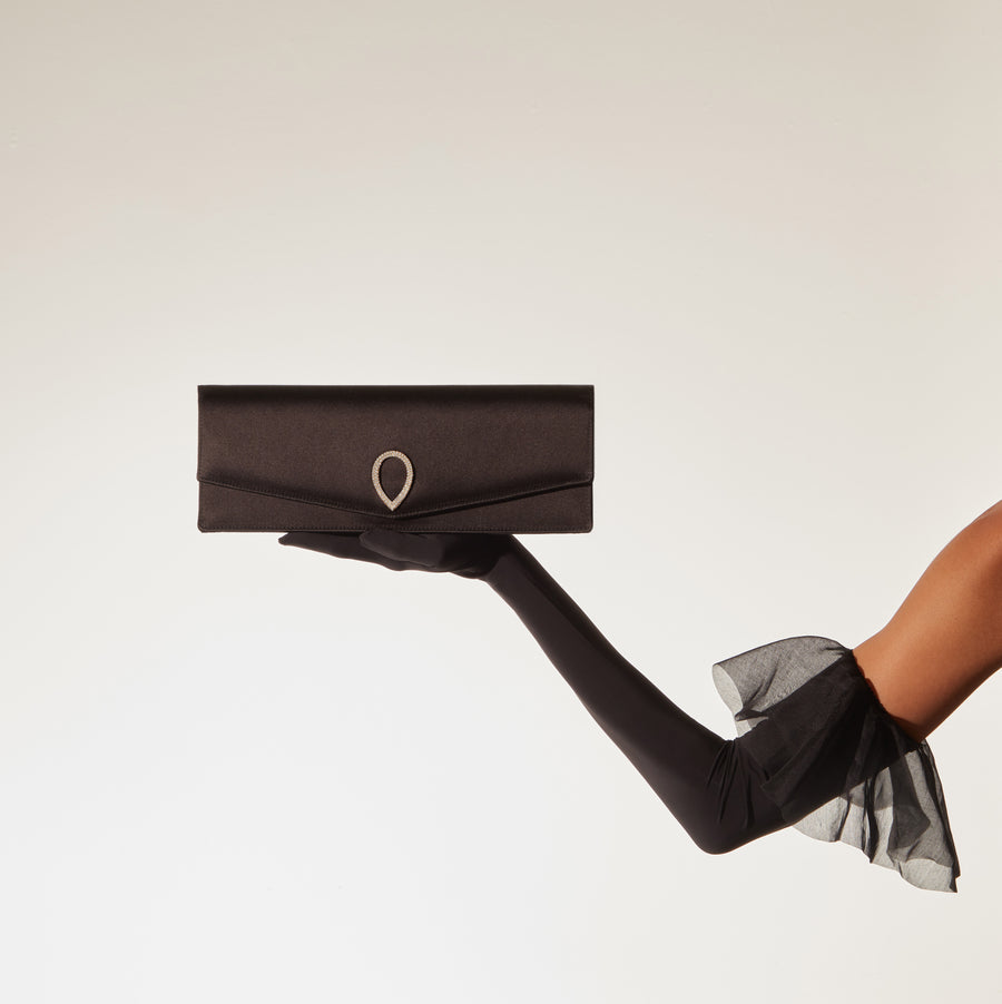 Jennifer Chamandi LE 8 BAGUETTE CRYSTAL BUCKLE Black Satin