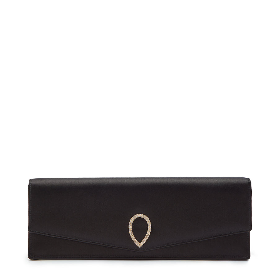 jennifer chamandi LE 8 BAGUETTE CRYSTAL BUCKLE Black Satin