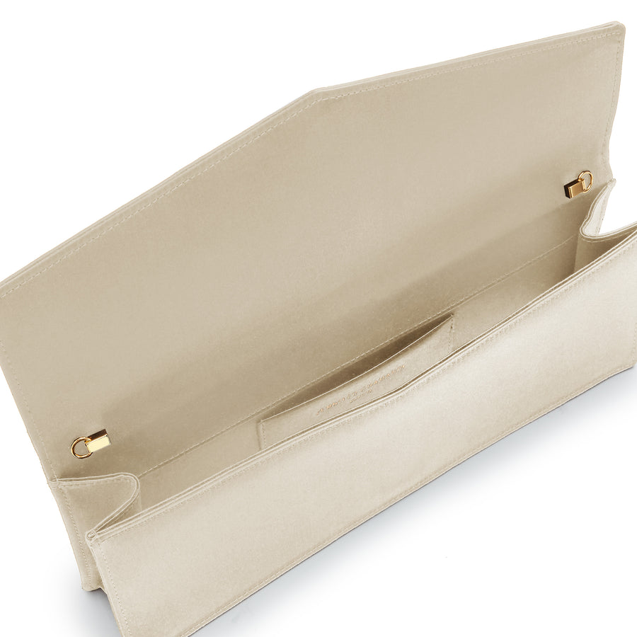 Jennifer Chamandi LE 8 BAGUETTE CRYSTAL BUCKLE Champagne Satin