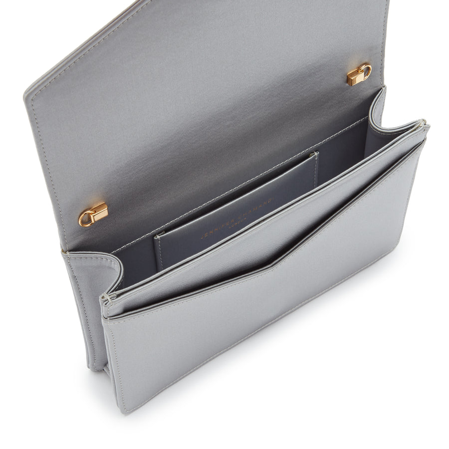 Jennifer Chamandi LE 8 CRYSTAL BUCKLE Dove Grey Satin