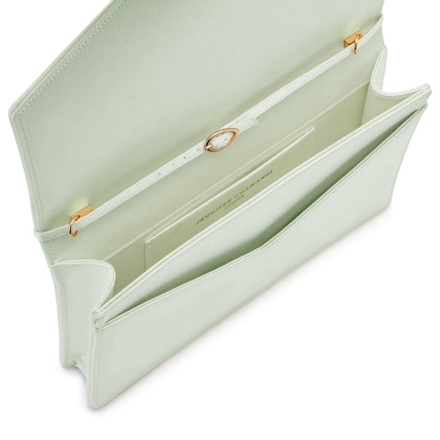 Jennifer Chamandi LE 8 CRYSTAL BUCKLE Pistachio Satin