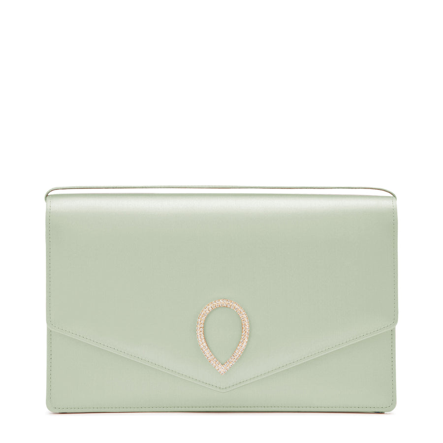 jennifer chamandi LE 8 CRYSTAL BUCKLE Pistachio Satin